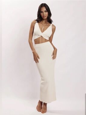 Meshki Cream Ribbed Maxi Skirt